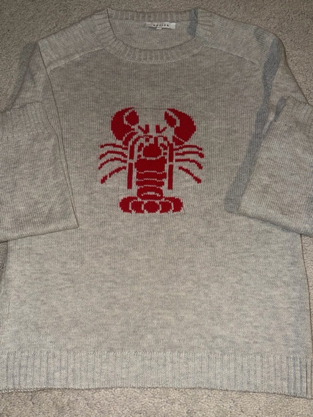 Light Gray Crewneck Sweater with Red Lobster Graphic